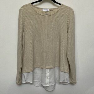 Calvin Klein Sparkley Gold Lomg Sleeve Layered Top Size Medium Career Work